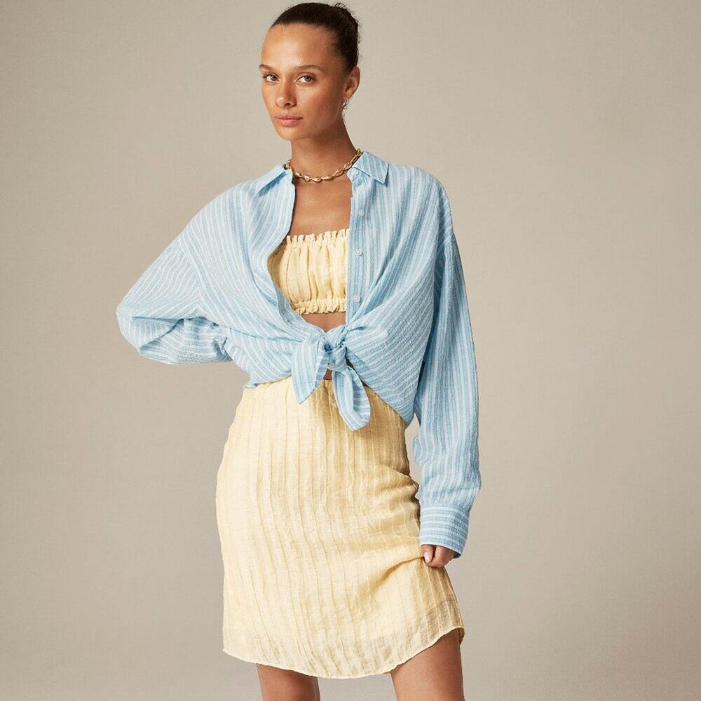 NWT J Crew Étienne Oversized Shirt in Textured Cotton-Blend Poplin Large